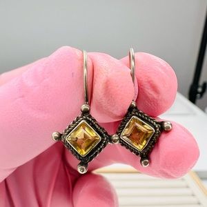 Vintage Natural Citrine Dangle Hook Earrings